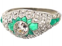 Art Deco Platinum, Green Chalcedony & Diamond Stylised Cluster Ring