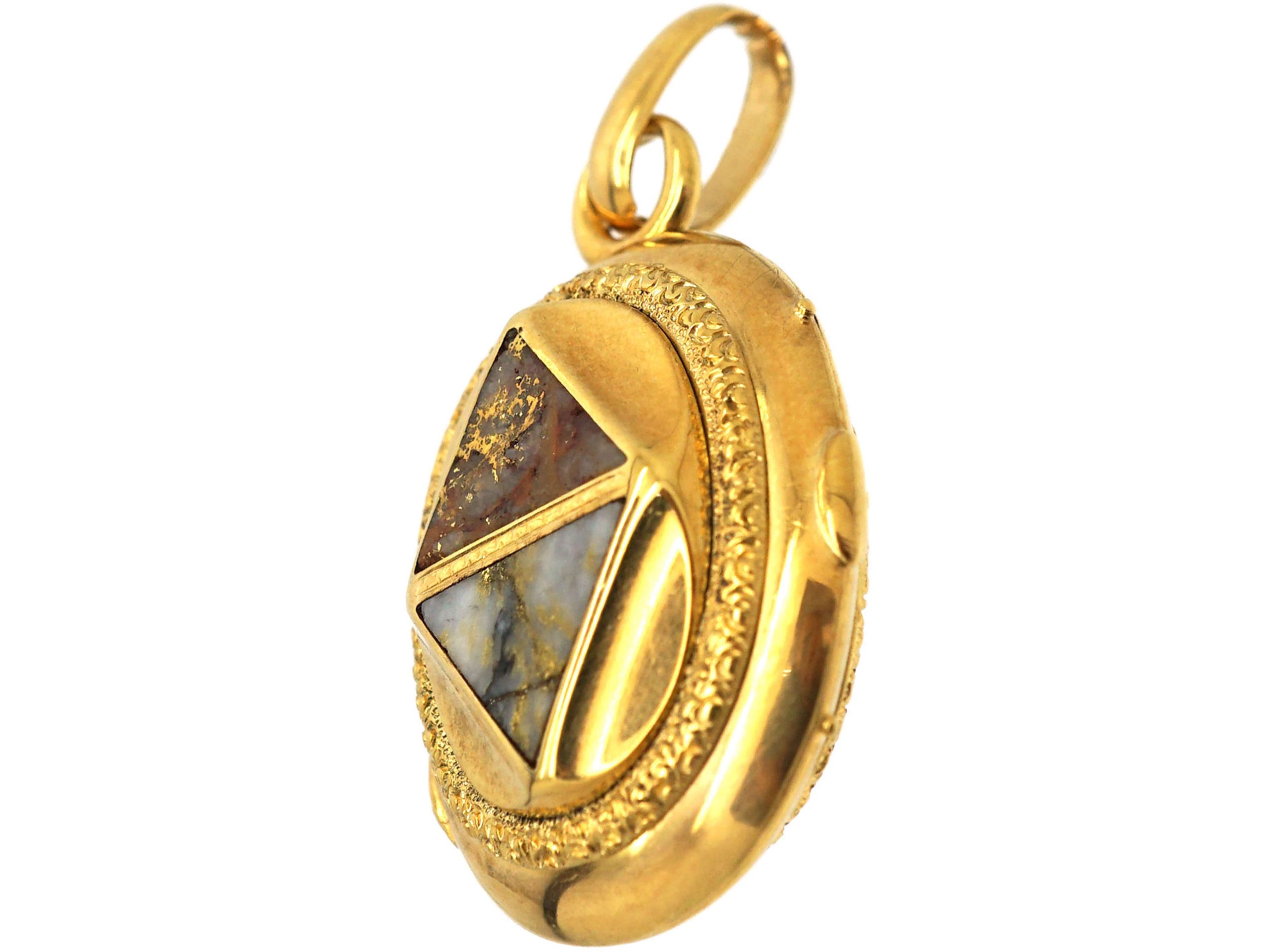 American 19th Century Gold Rush 18ct Gold Oval Locket set with Gold in