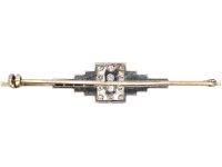 Art Deco 18ct White Gold & Platinum Geometric Brooch set with Diamonds & Onyx