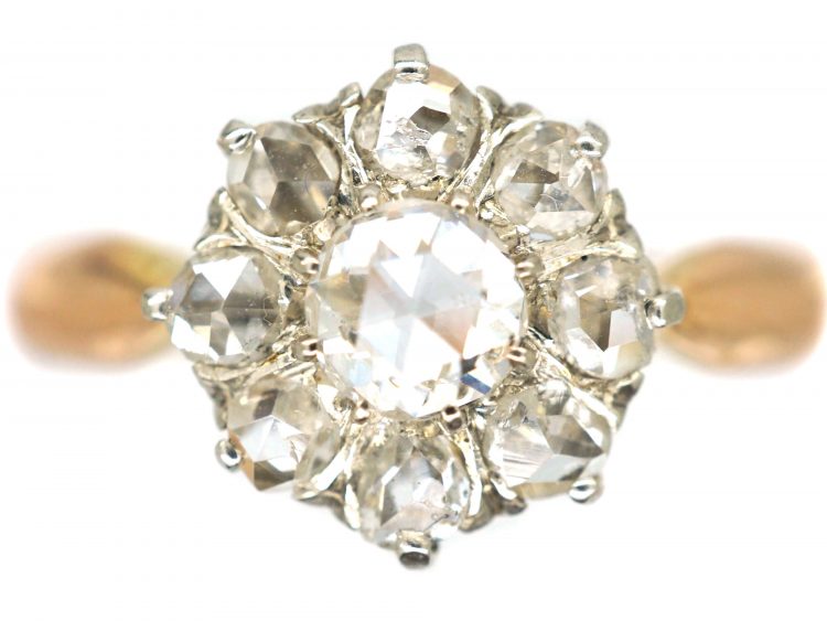 Early 20th Century 15ct Gold & Platinum, Rose Diamond Daisy Cluster Ring