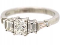 18ct White Gold Ring set with Three Baguette Diamonds