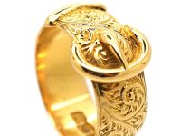 Edwardian 18ct Gold Buckle Ring with Fine Engraving Throughout