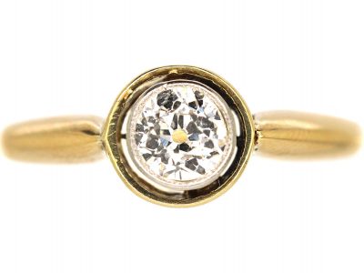 Art Deco 18ct Gold & Platinum, Old Mine Cut Diamond Solitaire Ring