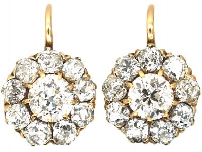 Edwardian 18ct Gold & Diamond Cluster Earrings