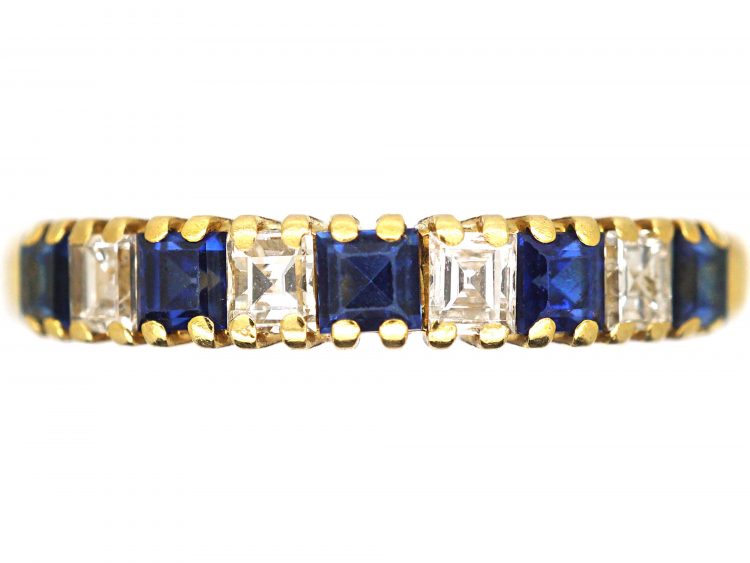 18ct Gold, Nine Stone Sapphire & Diamond Ring