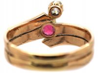 Art Deco Gold, Spinel and Rose Cut Diamond Wrap Around Ring