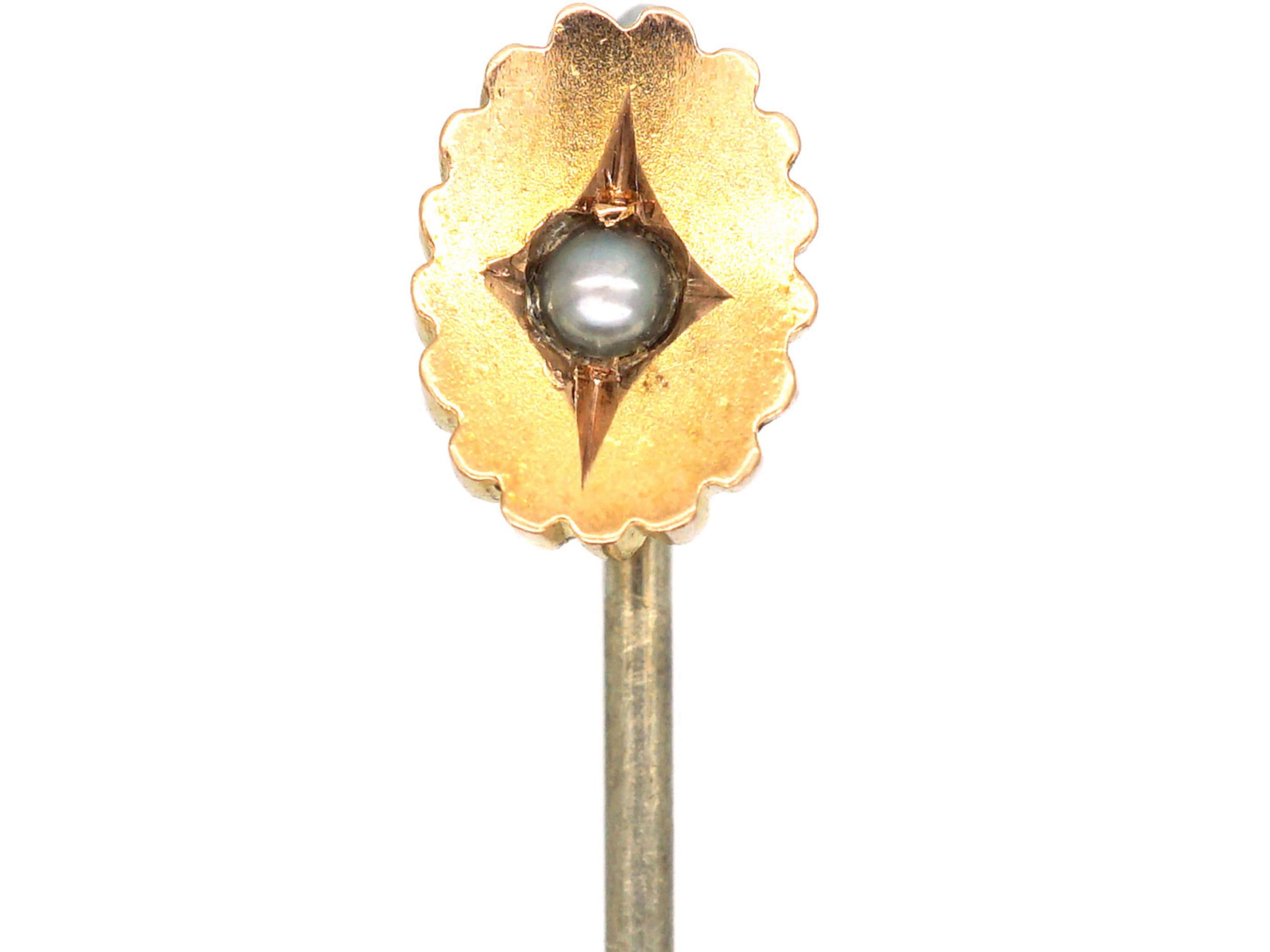 Edwardian 9ct Gold Tie Pin set with a Natural Split Pearl (132S) The