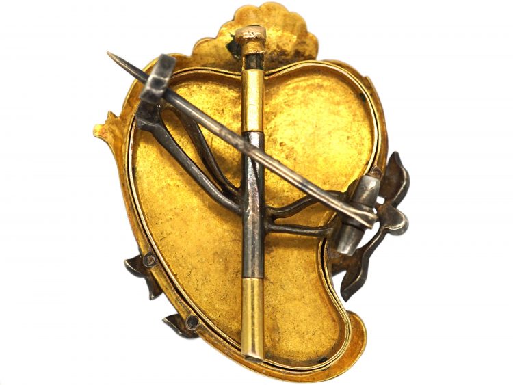 French Regency Gold, Pearl, Diamond and Enamel Heraldic Shield Brooch
