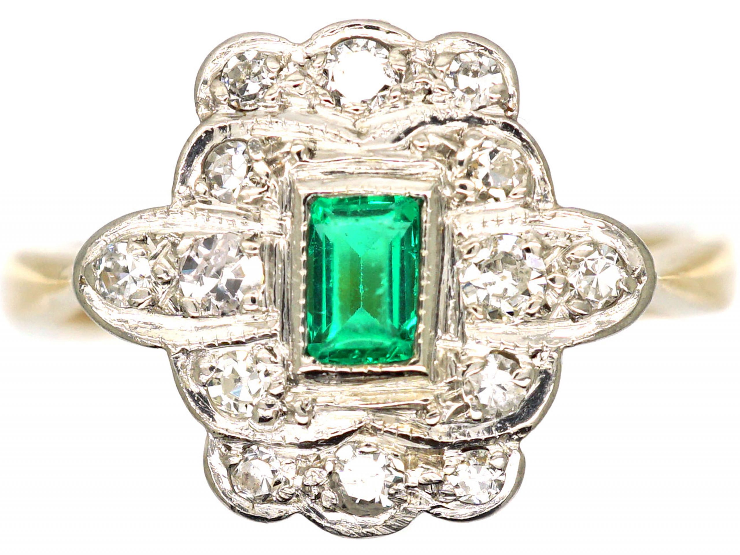 Art Deco 18ct Gold & Platinum, Emerald & Diamond Rectangular Shaped ...