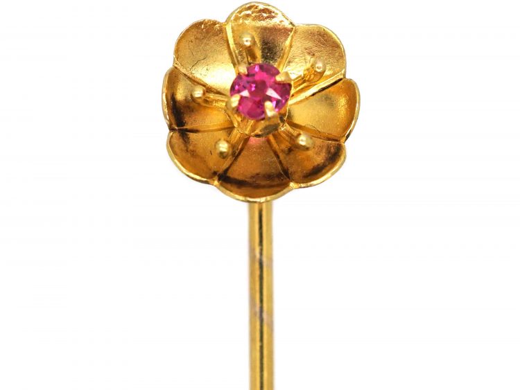 Edwardian 15ct Gold Buttercup Tie Pin set with a Ruby