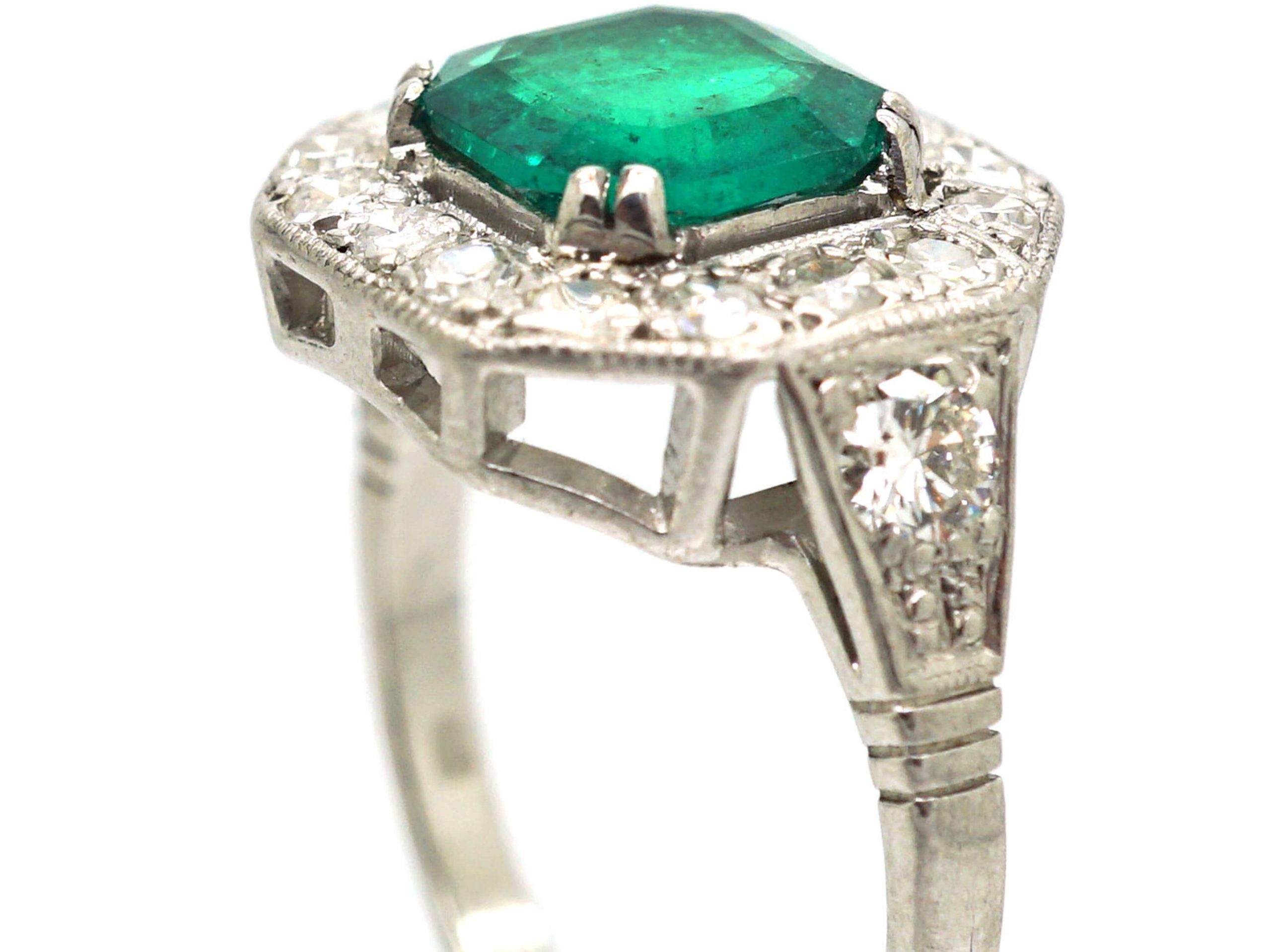 Art Deco 18ct White Gold, Columbian Emerald & Diamond Ring (107S) | The ...