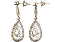 Art Deco Platinum & Diamond Openwork Drop Earrings