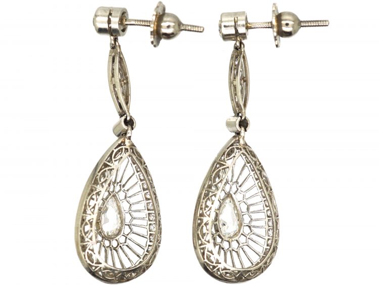 Art Deco Platinum & Diamond Openwork Drop Earrings