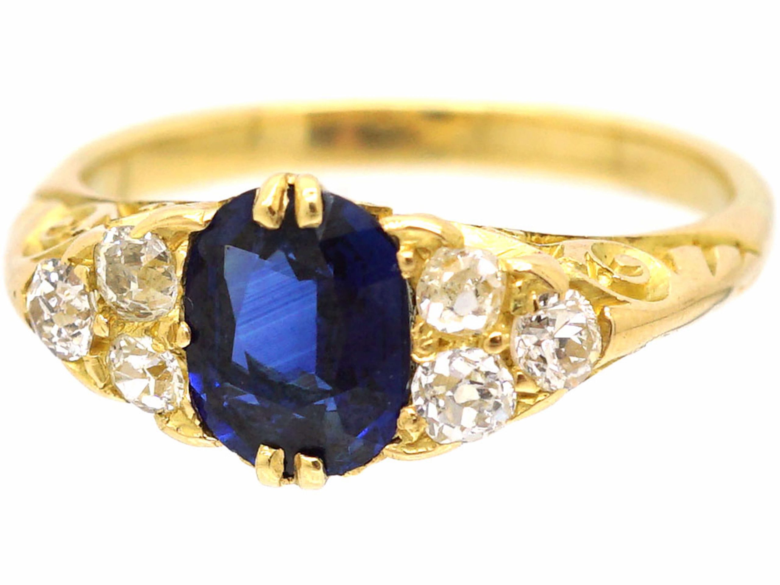 Edwardian 18ct Gold, Sapphire and Diamond Carved Half Hoop Ring (145S ...