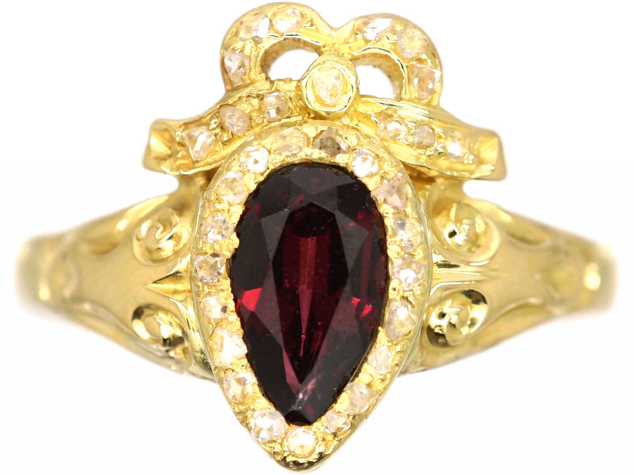 Victorian 18ct Gold, Almandine Garnet and Diamond Heart Shaped Ring in ...