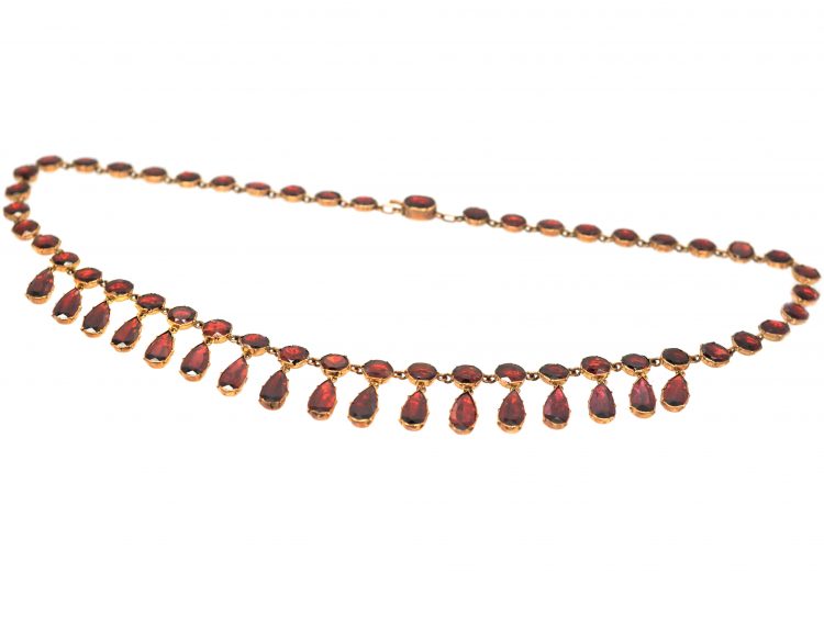 Edwardian 9ct Gold & Flat Cut Garnet Drops Necklace