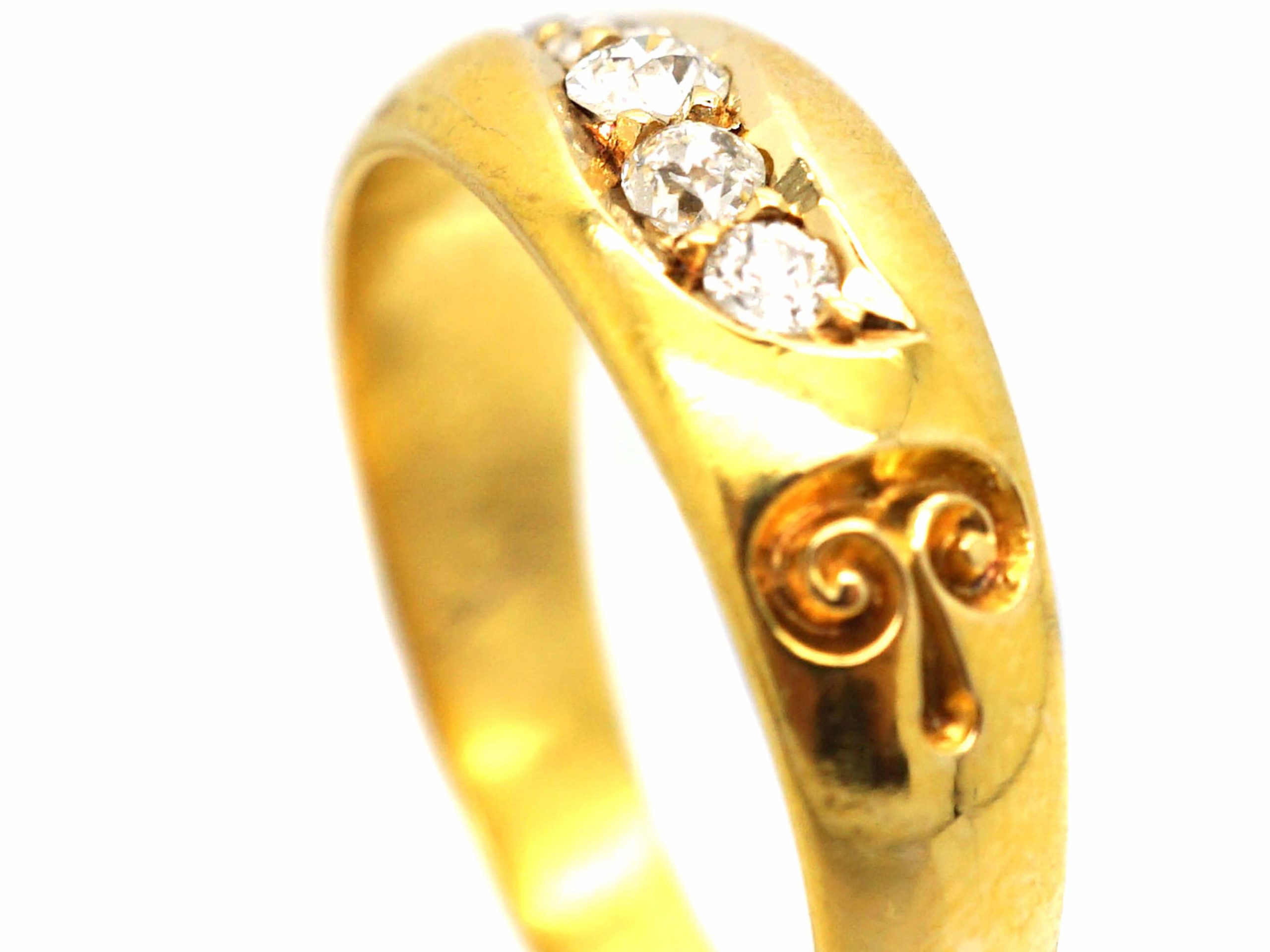 Victorian 18ct Gold, Five Stone Diamond Scroll Design Ring (8S) | The ...