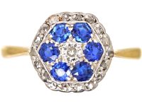 Edwardian 18ct Gold & Platinum, Sapphire & Diamond Hexagonal Cluster Ring