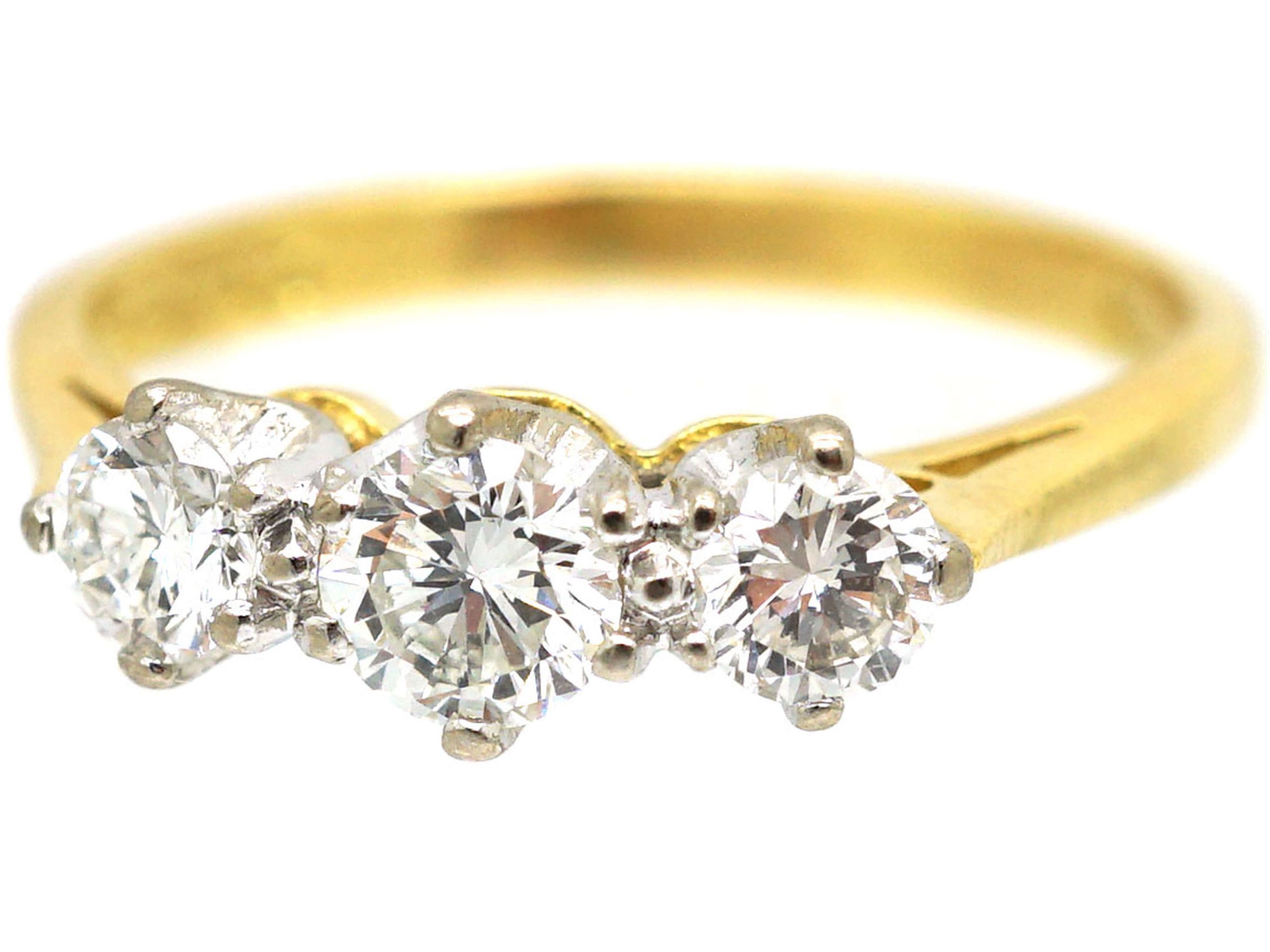 18ct Gold, Three Stone Diamond Ring (74S) | The Antique Jewellery Company