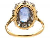 1950s 18ct Gold, Large Sapphire & Diamond Oval Cluster Ring