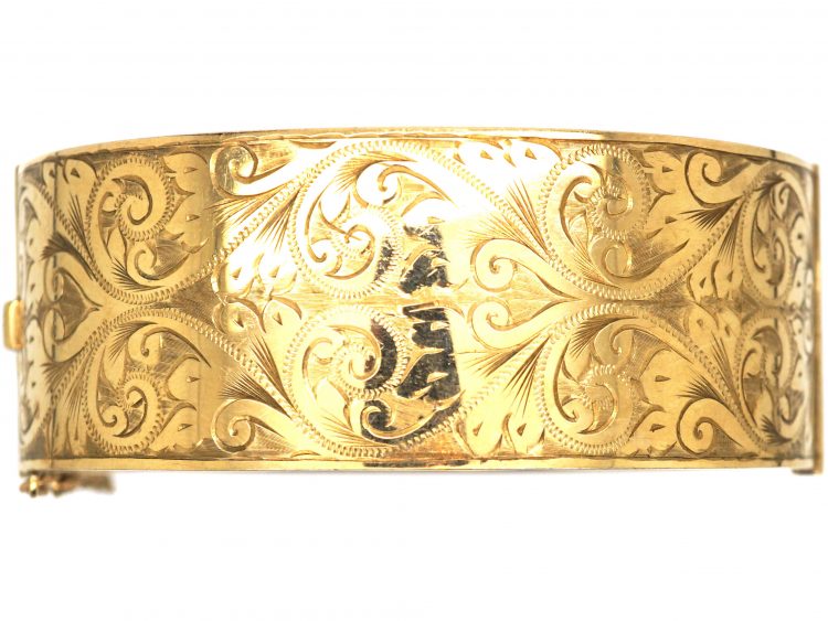 9ct Gold Wide Engraved Bangle