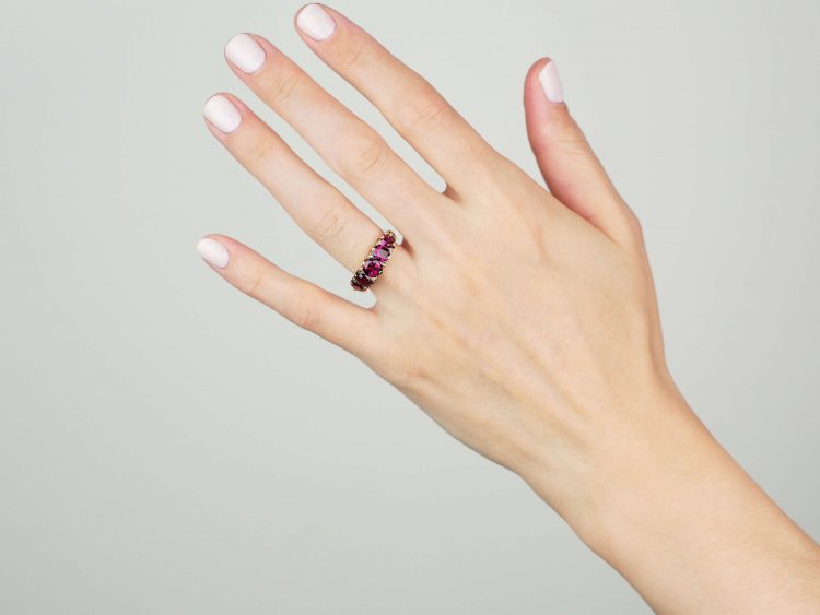 Victorian Five Stone Almandine Garnet & Rose Diamond Ring