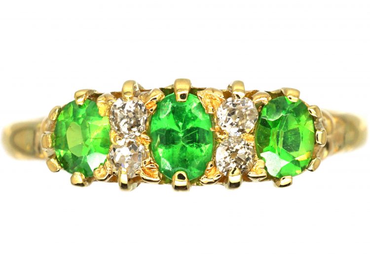 Edwardian 18ct Gold, Green Garnet & Diamond Three Stone Ring