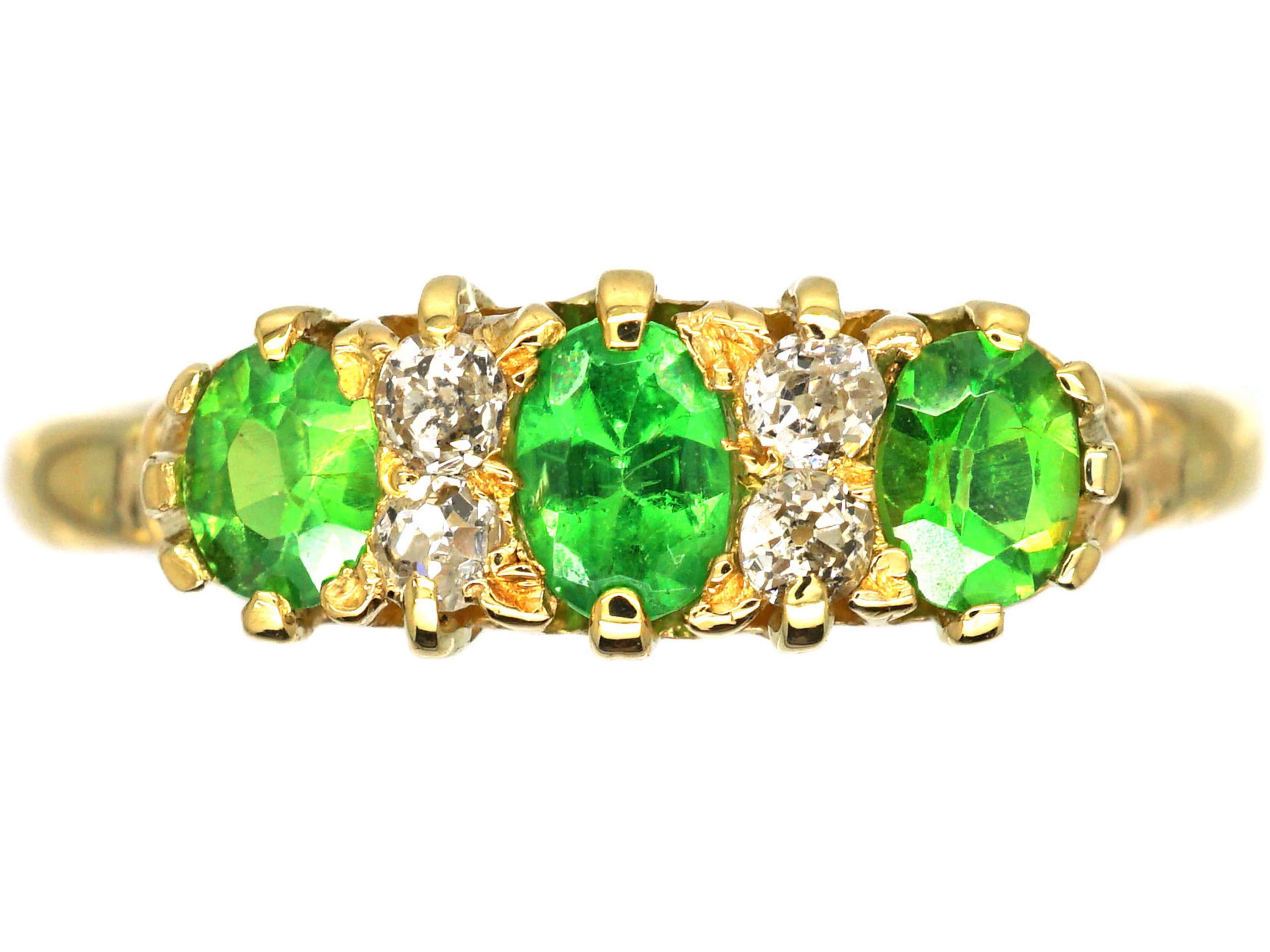 Edwardian 18ct Gold, Green Garnet & Diamond Three Stone Ring (51S ...