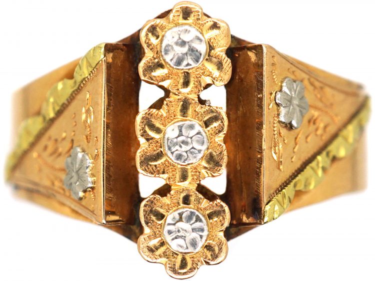 French Belle Epoch 18ct Gold, Three Colour Gold Flower Ring