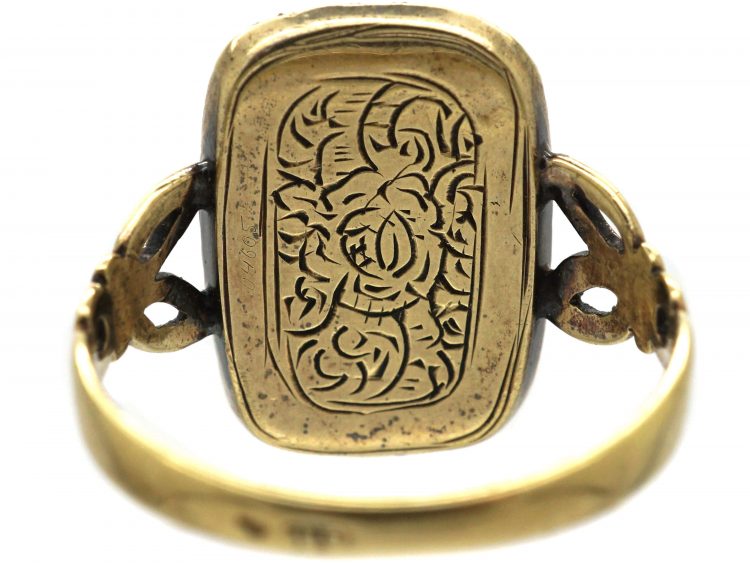 Georgian 15ct Gold & Silver, Rose Diamond & Blue Glass Urn Ring