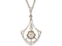 Art Deco 14ct White Gold & Diamond Pendant on Silver Chain