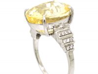 Platinum, Large Yellow Sapphire & Diamond Ring