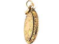 Edwardian 9ct Gold Oval Locket with Engraved Detail