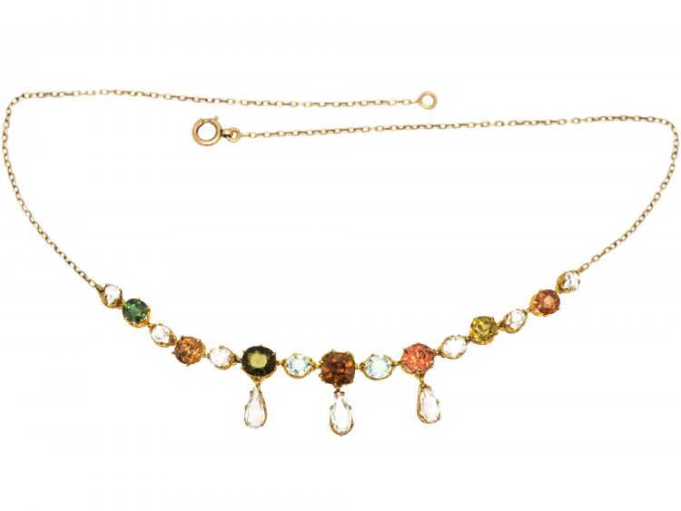 Edwardian 15ct Gold Necklace set with Different Coloured Zircons