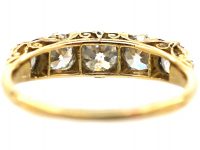 Victorian 18ct Gold Five Stone Diamond Carved Half Hoop Ring with Diamond Points