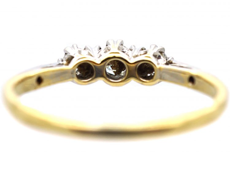 Art Deco 18ct Gold & Platinum, Three Stone Diamond Ring with Diamond Set Shoulders