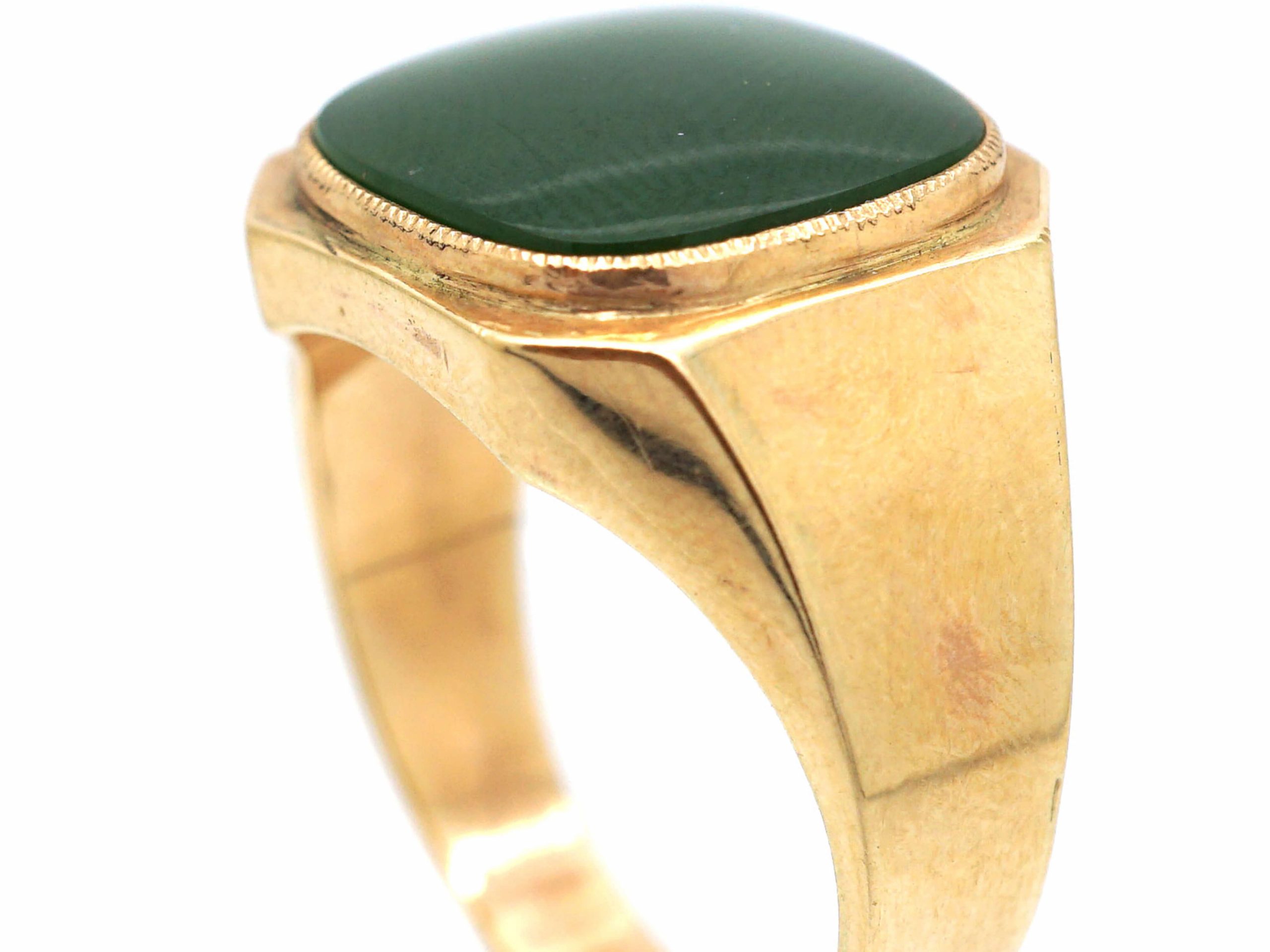 Retro 18ct Gold & Nephrite Signet Ring (920R) | The Antique Jewellery ...