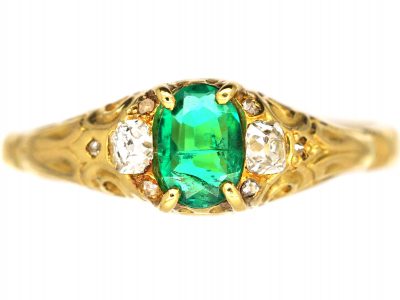 Victorian 18ct Gold, Emerald & Diamond Ring with Rose Diamond Detail