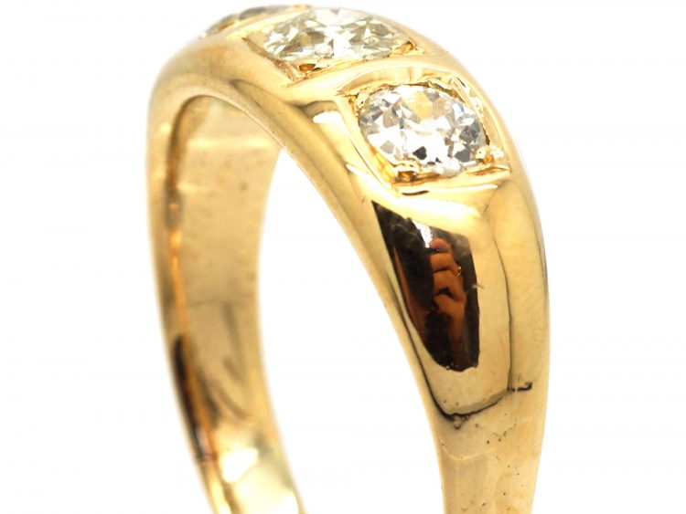 Edwardian 18ct Gold Three Stone Diamond Ring with Square Design Settings