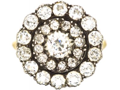 Victorian 18ct Gold and Silver, Large Diamond Cluster Ring