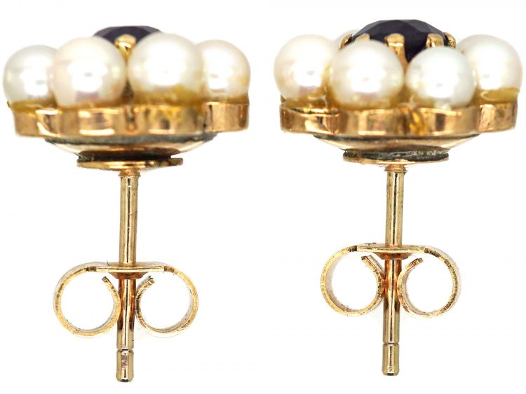 9ct Gold, Pearl & Amethyst Cluster Earrings