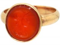 Edwardian 15ct Gold Carnelian Ring with Intaglio of Hellenistic Attic Helmeted Warrior