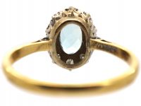 18ct Gold, Aquamarine & Diamond Oval Cluster Ring
