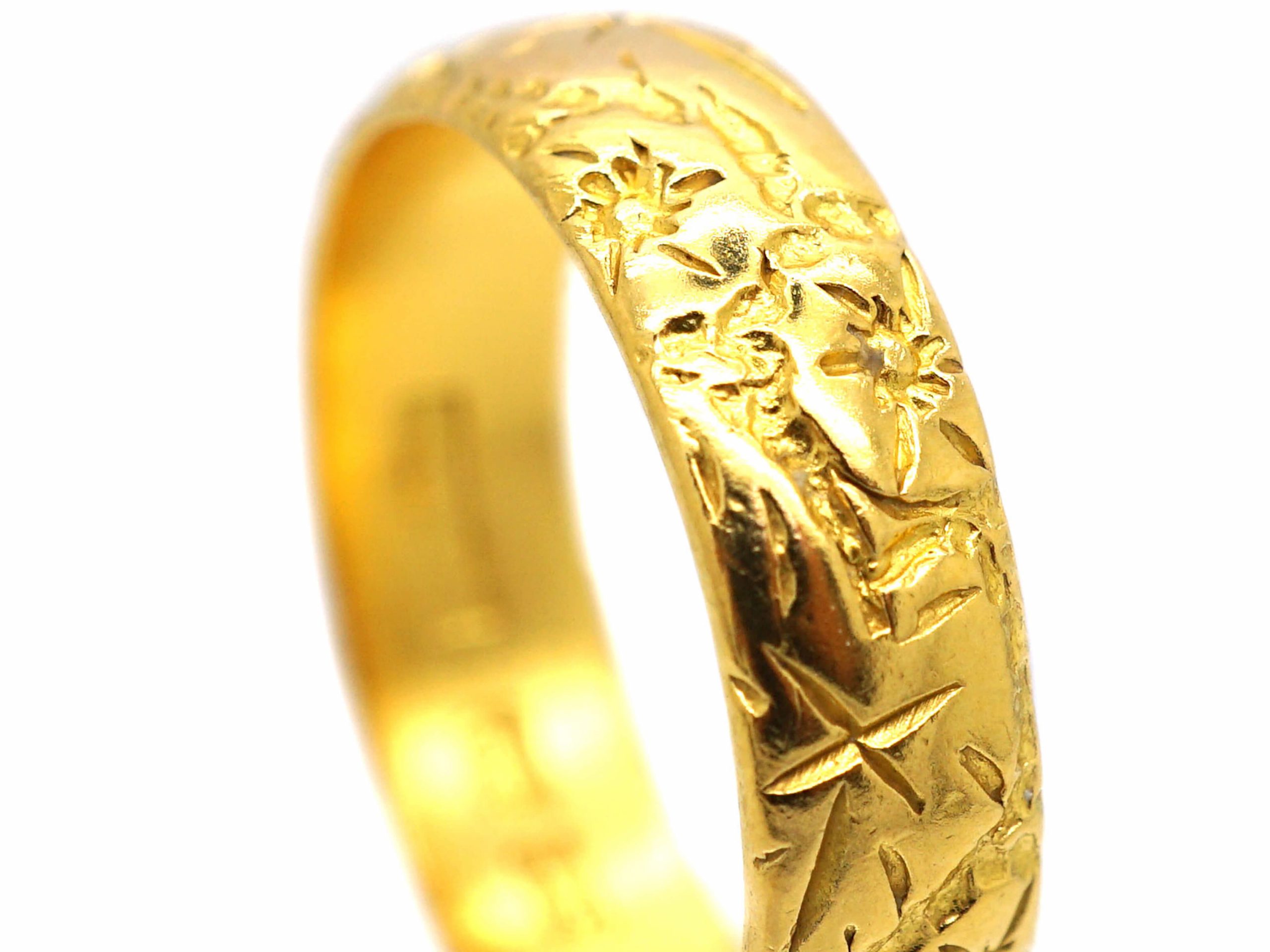 Bague Ancienne En Or 18K Italienne Motif Fleur Et Feuille De Lierre Avec Perle Naturelle - Taille 53