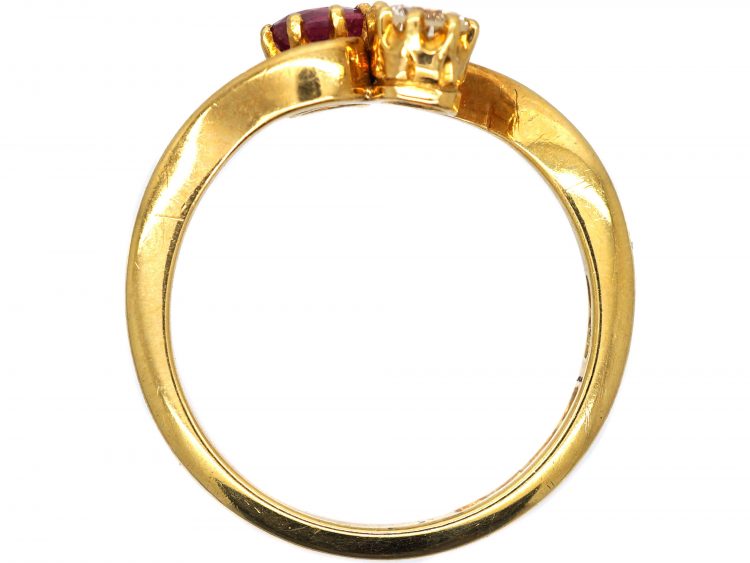 Edwardian 18ct Gold, Ruby & Diamond Crossover Ring