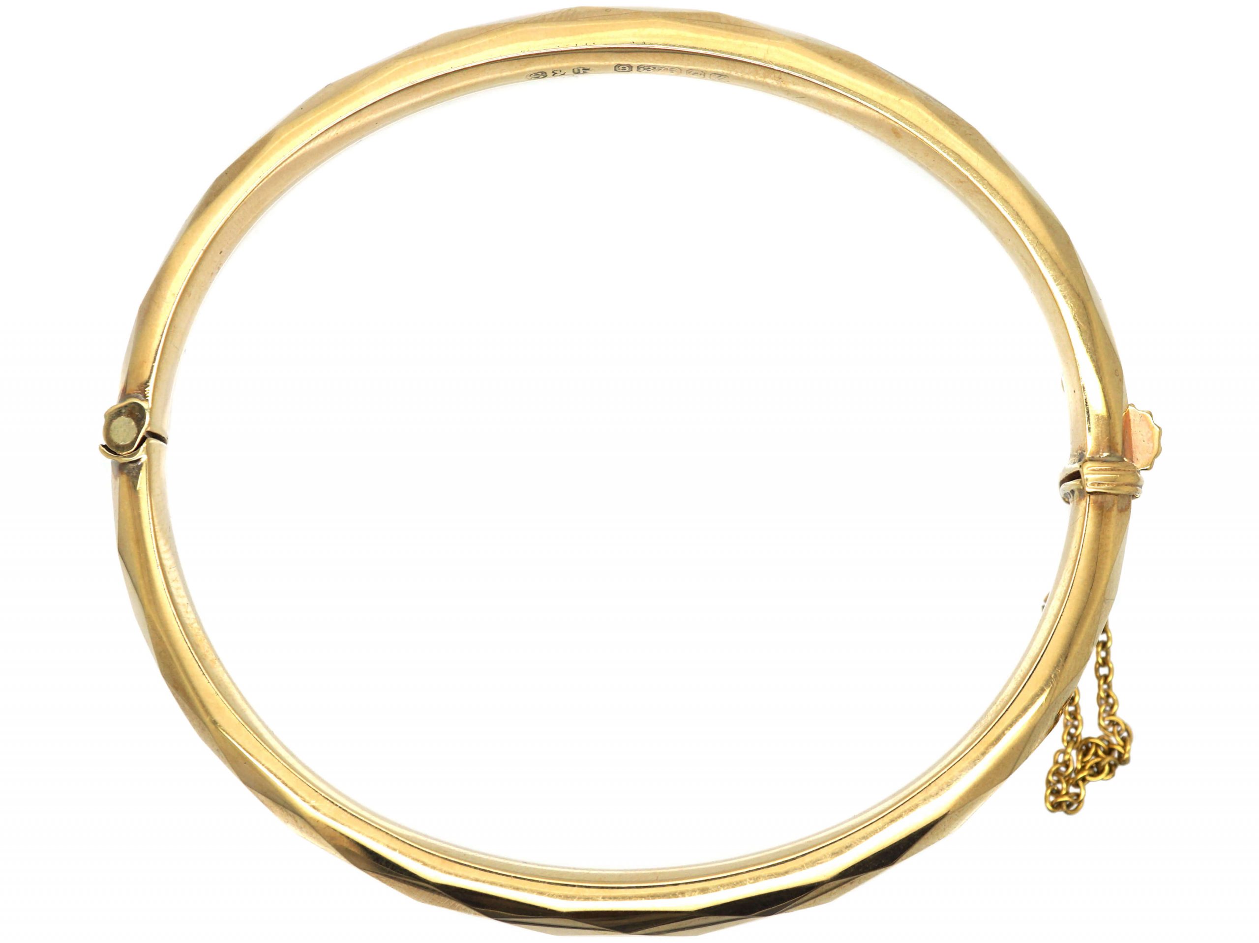 Retro 9ct Gold Faceted Bangle (895R) | The Antique Jewellery Company