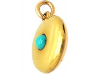 Edwardian 15ct Gold Round Locket set with Turquoise Representing Forget me Not
