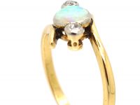 Edwardian 18ct gold & Platinum, Opal & Diamond Three Stone Crossover Ring