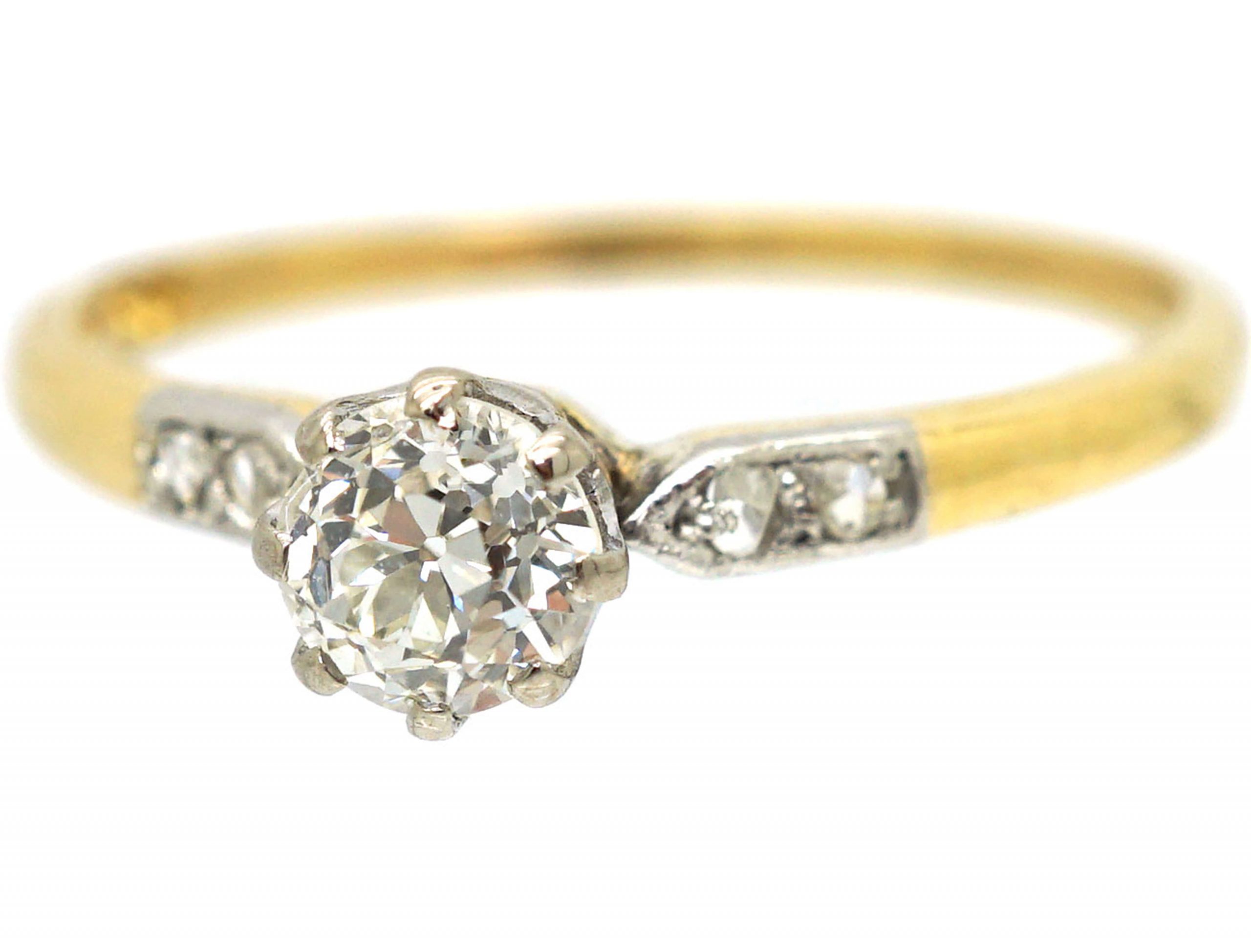 Art Deco 18ct Gold & Platinum, Diamond Solitaire Ring with Diamond Set ...