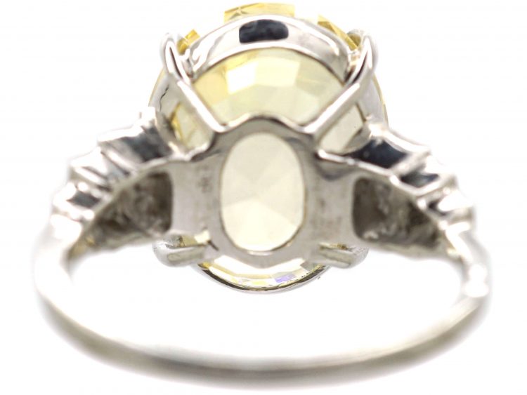 Platinum, Large Yellow Sapphire & Diamond Ring